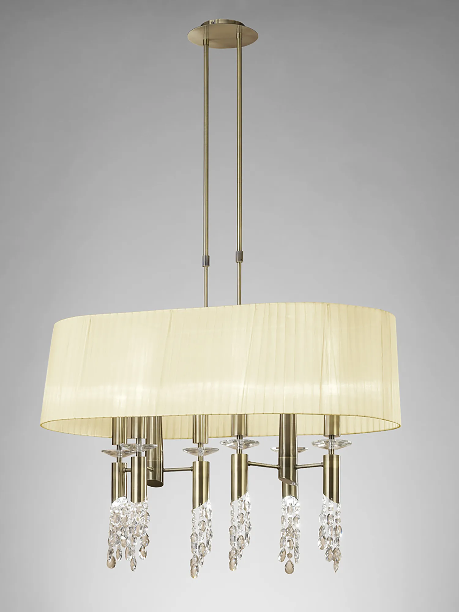 Tiffany AB Crystal Pendant 6+6 Light Antique Brass